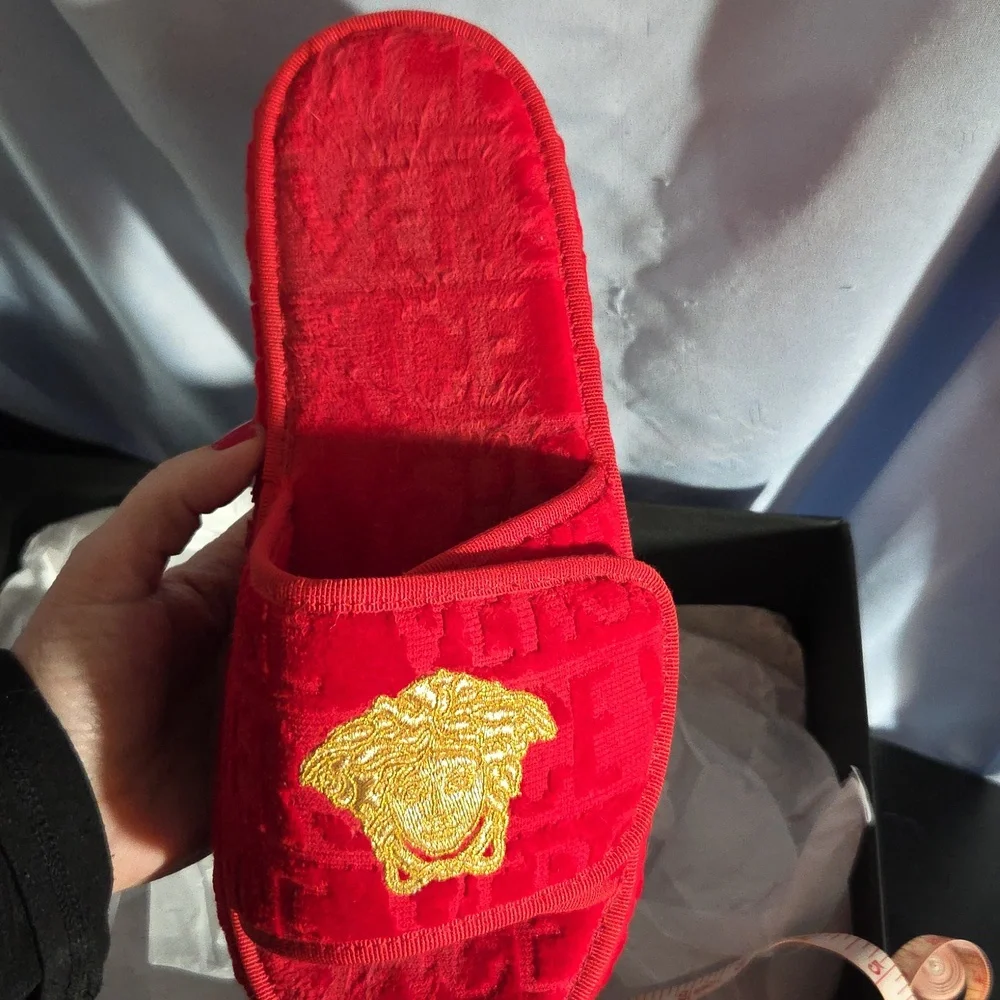 Versace Red and Gold Slides Unisex Full Inclusion - Picture 7 of 9